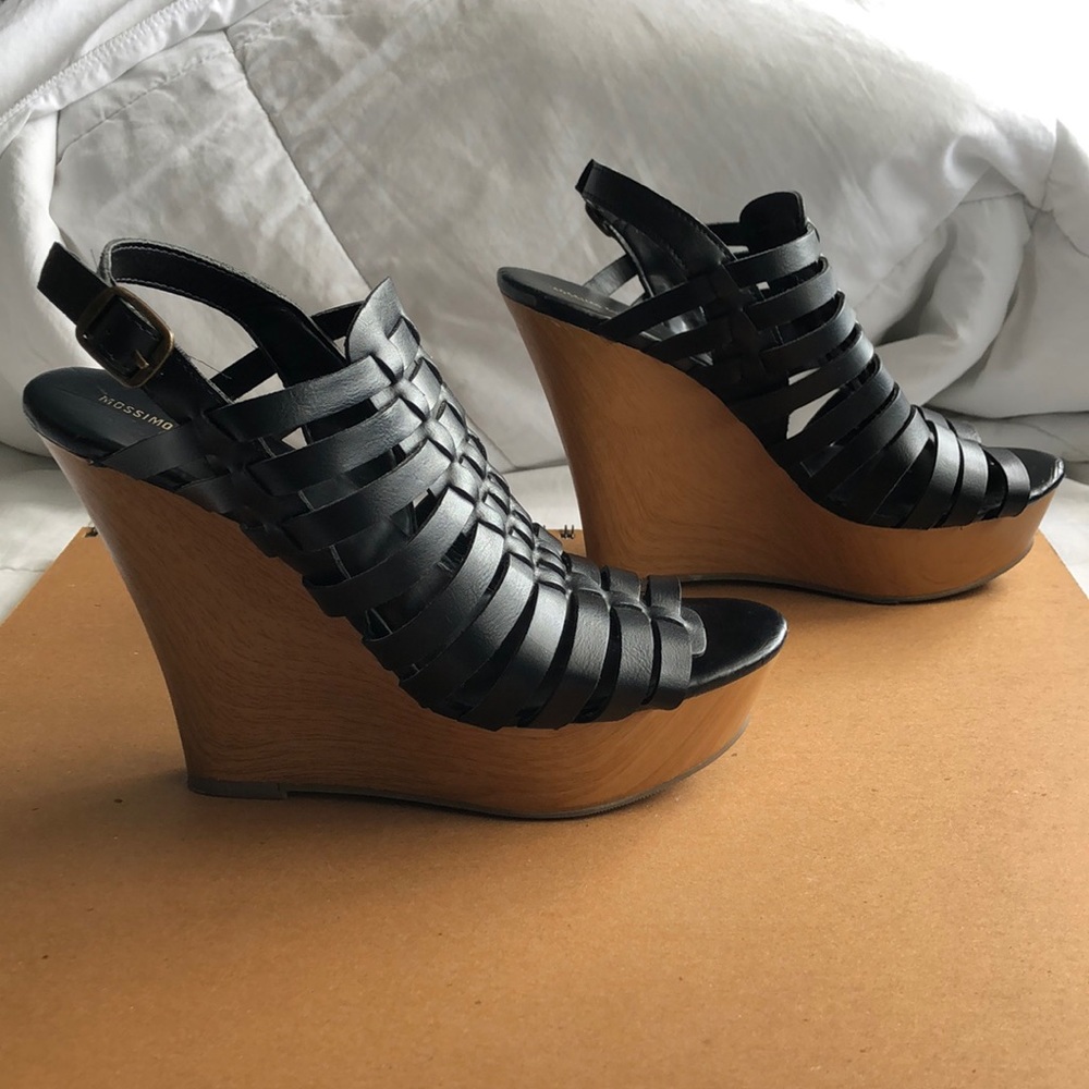 Mossing Supply Co. Black Wedge Sandal 8.5